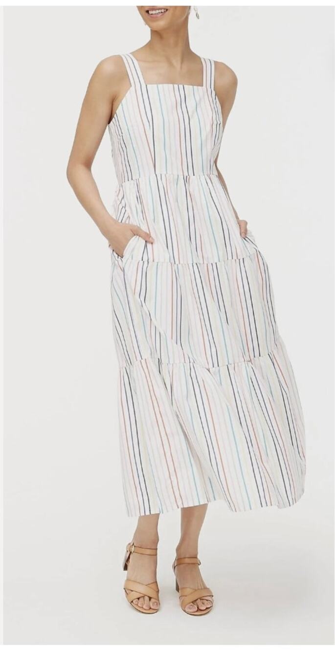 J.Crew Women's Striped Tiered Maxi Sundress Sz L Cotton Adjustable Strap